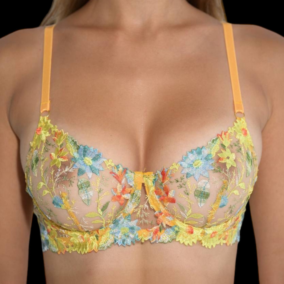 Yellow Floral Embroidered Lingerie Set